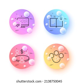 Video conference, Cyber attack and Meeting minimal line icons. 3d spheres or balls buttons. Manual icons. For web, application, printing. Vector