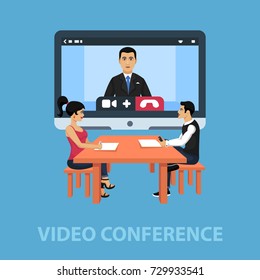 Video conference flat concept. Vector illustration. Element template for design.