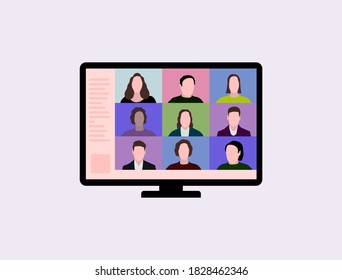 Ilustración plana de videoconferencia. Concepto de trabajo en casa
