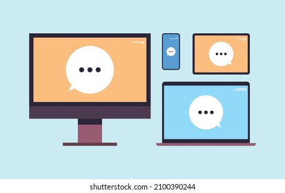 Video conference and group call flat vector illustration.