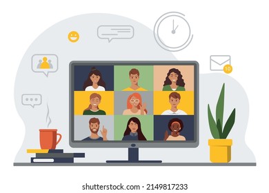 Video Conference Group Video Chat Team Stock Vector (Royalty Free ...