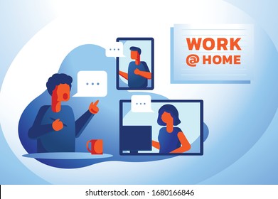 video conference from home vector illustration with boss and office worker