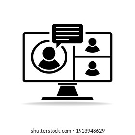 Video conference icon. The activity of people on the Internet. Communication, study and work from home online. Vector on transparent background