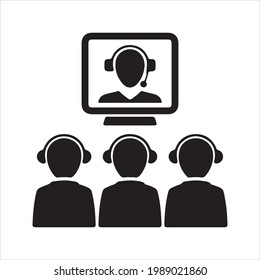 Icono de videoconferencia, negro. Vector y glifo