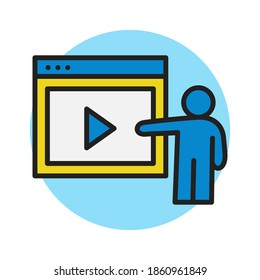 Video Conference Icon Filled Line Style. Play Video Vector Illustration. Online Video Logo Symbol Sticker. Media Icon For Web and Print Template
