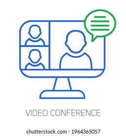 Video Conference Icon. Home Office. Digital Communication. People On The Computer Screen. Online Learning Tools.
