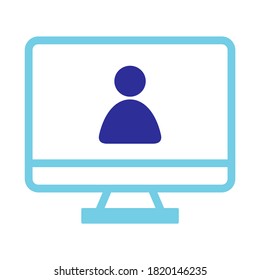 Video Conference Icon Line in Blue Color for Business Apps or Office Website