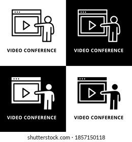 Video Conference Icon Line and Glyph Style. Play Video Vector Illustration. Online Video Logo Symbol. Media Icon For Web and Print Template