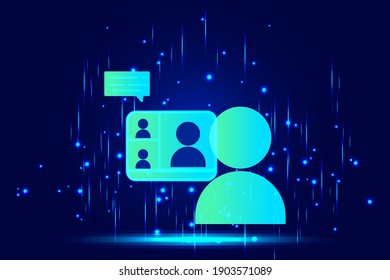 Video conference icon on abstract dark blue futuristic background. Vector illustration for graphic design or technology content