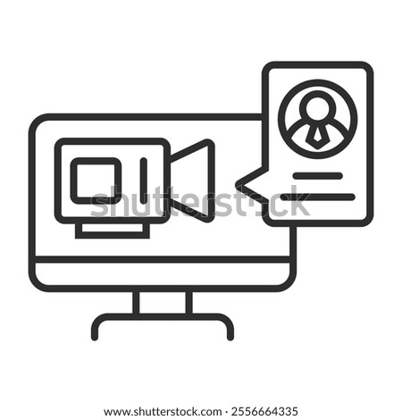 Video conference icon, Online meeting symbol outline icon, editable vector illustration and transparent graphic element. Isolated on white background