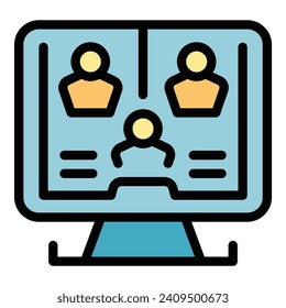 Video conference icon outline vector. Online education. School computer color flat