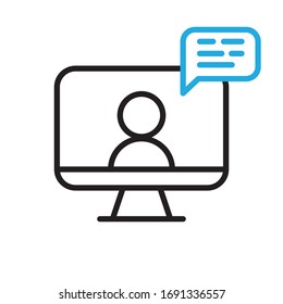 Video conference icon. People on computer screen. Home office in quarantine times. Digital communication. Internet teaching media.