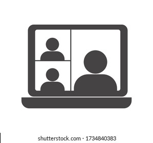 Video conference icon. People on computer screen. Home office in quarantine times. Digital communication. Internet teaching media.