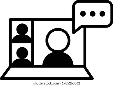 Video conference icon. People on computer screen. Home office in quarantine times. Digital communication. Internet teaching media.