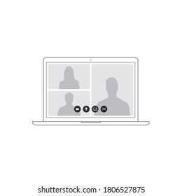 Video conference icon. People on computer screen. Home office in quarantine times. Digital communication. Internet teaching media.