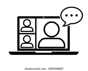 Video conference icon. People on computer screen. Home office in quarantine times. Digital communication. Teaching media
