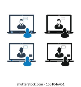 Video Conference Icon Set. Flat Style vector EPS.