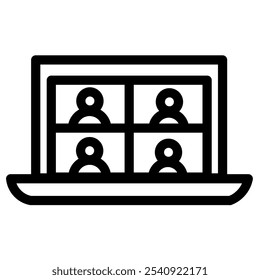 Video conference icon set. Online work icon. People on computer screen.
