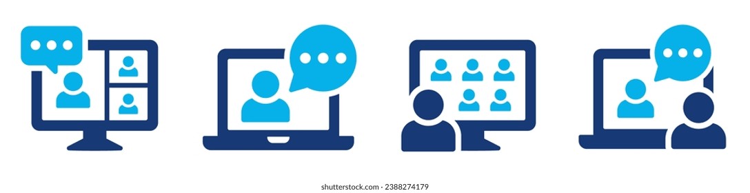 Video conference icon set. Webinar, conference, home office, quarantine, online training vector collection. Video chat sign.