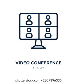 video conference icon from strategy collection. Thin linear video conference, internet, conference outline icon isolated on white background. Line vector video conference sign, symbol for web and 