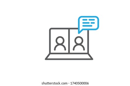 Video conference icon. Teleconference with people on computer screen. Home office in quarantine. Digital talk. Internet teaching media communication.