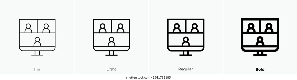 video conference icon. Thin, Light Regular And Bold style design isolated on white background
