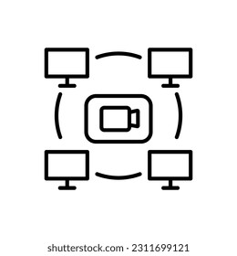 Vector de icono de videoconferencia. Señal de ilustración de videollamadas. símbolo o logotipo de formación en línea.