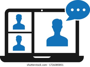 Video conference icon vector illustration. Blue version   