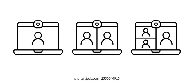 Video Conjunto de Vectores de iconos de conferencia. Ordenador portátil con símbolo de cámara