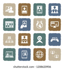 Video Conference Icons. Grunge Color Flat Design. Vector Illustration. 