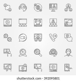 Video Conference Icons Set - Vector Thin Line Business Online Meeting Signs. Web Conference Pictograms