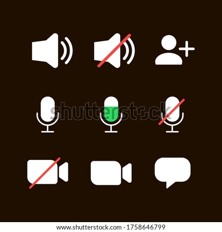 Video conference icons. Icons for sound, video, chat