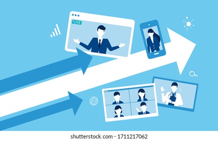 video conference image,and arrow,vector illustration,blue background