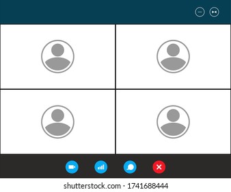 Video conference interface, live video chat screen, vector illustration