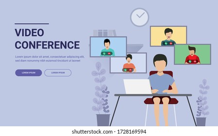 Video conference landing page vector illustration