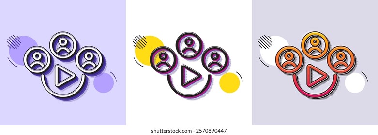 Video conference line icon. Halftone dotted pattern. Gradient icon with grain shadow. Online meeting sign. Video teamwork symbol. Line video conference icon. Various designs. Vector