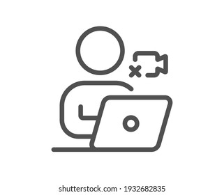 Video conference line icon. Online training sign. Webcam presentation symbol. Quality design element. Linear style video conference icon. Editable stroke. Vector