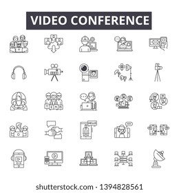 Video conference line icon signs.  Linear vector outline illustration set concept.