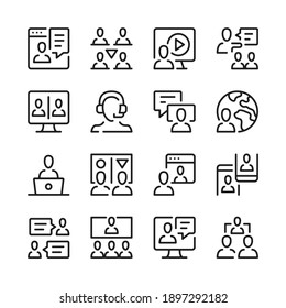 Video conference line icons set. Modern graphic design concepts, simple outline elements collection. Vector line icons