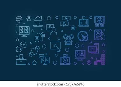 Video Conference linear blue horizontal banner. Vector Webinar concept outline illustration on dark background