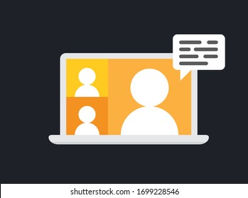 Video conference meeting in computer screen. Remote work. Group video call vector illustration icon.