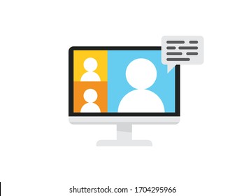 Video conference meeting in computer screen. Remote work. Group video call vector illustration icon.