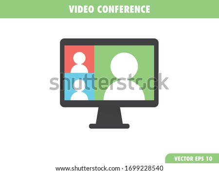 Video conference meeting in computer screen. Remote work. Group video call vector illustration icon.