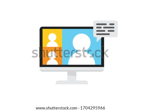 Video conference meeting in computer screen. Remote work. Group video call vector illustration icon.