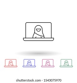Video conference, muslim businesswoman multi color icon. Simple thin line, outline vector of muslim businesswoman icons for ui and ux, website or mobile application