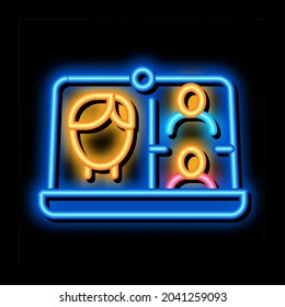 video conference neon light sign vector. Glowing bright icon video conference sign. transparent symbol illustration