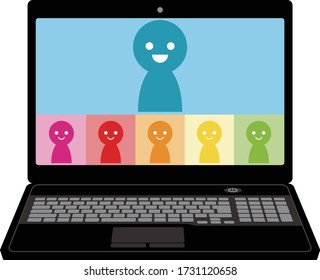 video conference on laptop computer (colorful)