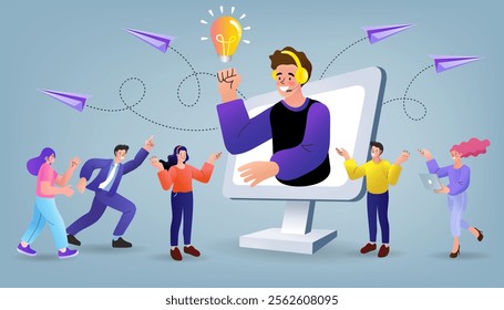 video conference on smartphone. Woman and man having video call meeting with clients at home. Chatting Using Smartphone for Website or Web Page. Vector