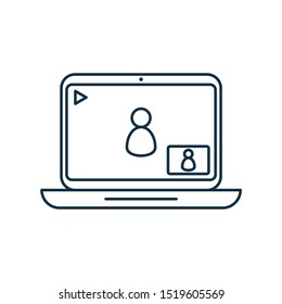 Video conference and online communication icon in line style. Vector illustration. Virtual modern education
