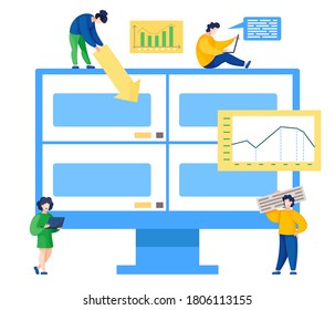 Video conferencia y concepto de vector de comunicación en línea. Personas que se conectan, aprenden o se reúnen en línea. Trabajar desde casa. Ilustración de la conferencia de pantalla de comunicaciones, videoconferencia